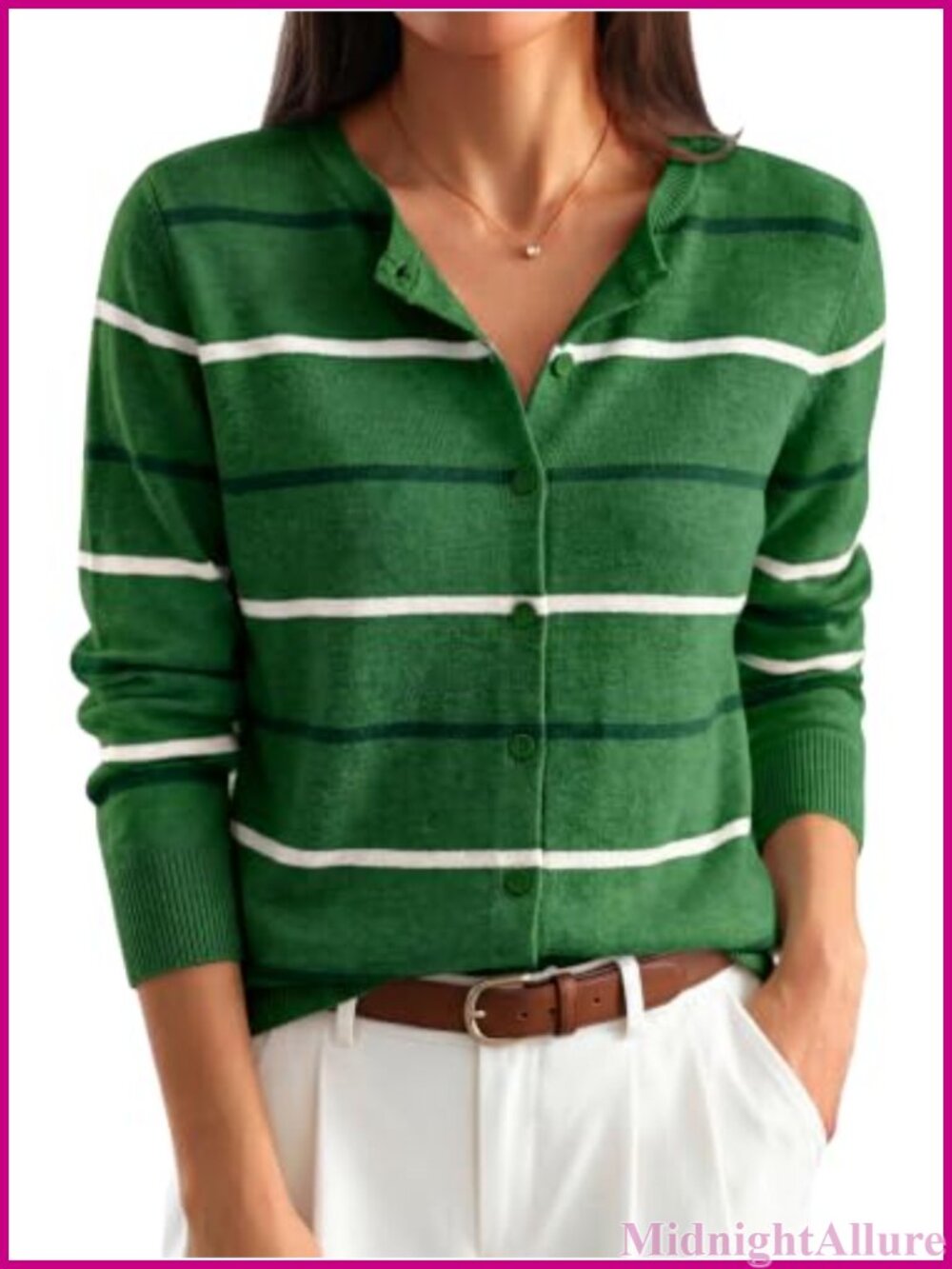 Lightweight Button Down Cardigan Sweater with Ribbed Cuffs and Crew Neck